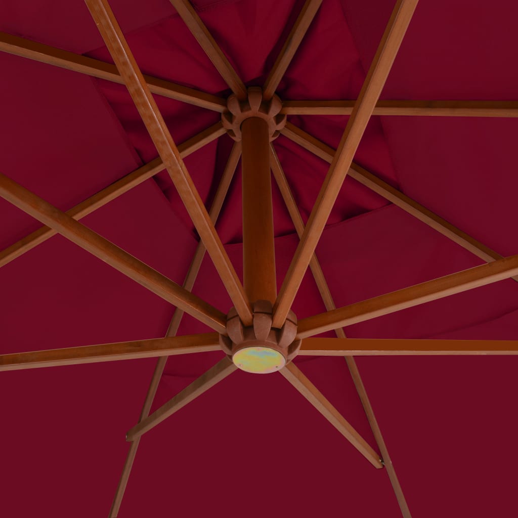 vidaXL Frihängande parasoll med trästång 400x300 cm vinröd