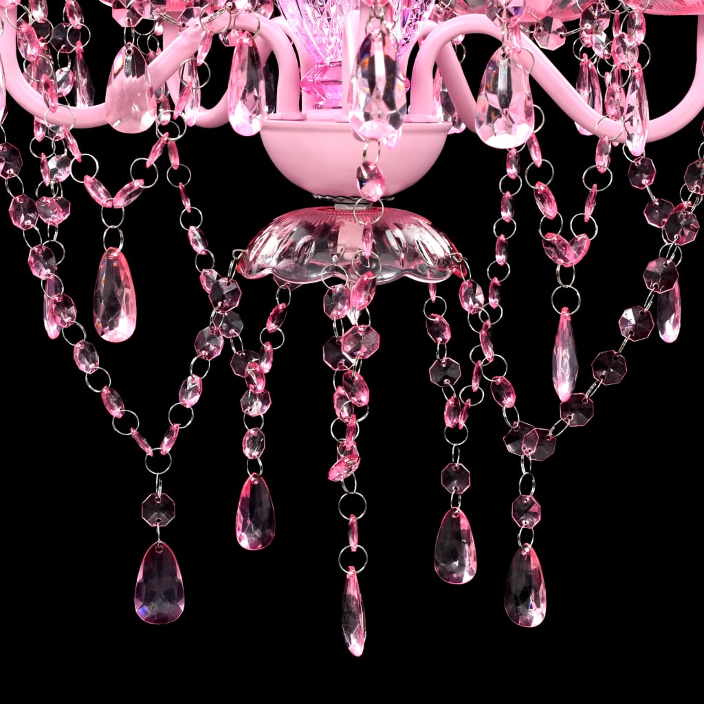 vidaXL Takkrona med kristaller 5 glödlampor rosa