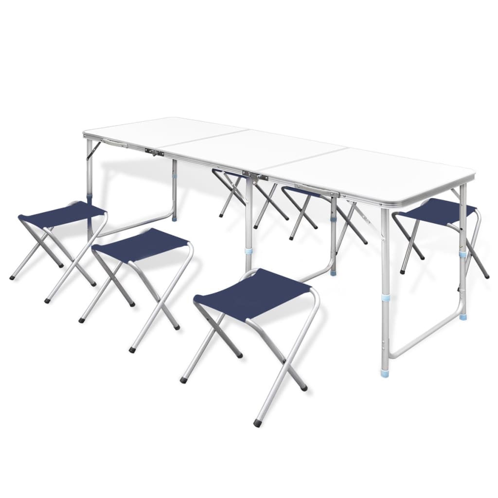 Campingbord med 6 stolar, hopfällbar och justerbar i höjd) 180 x 60 cm