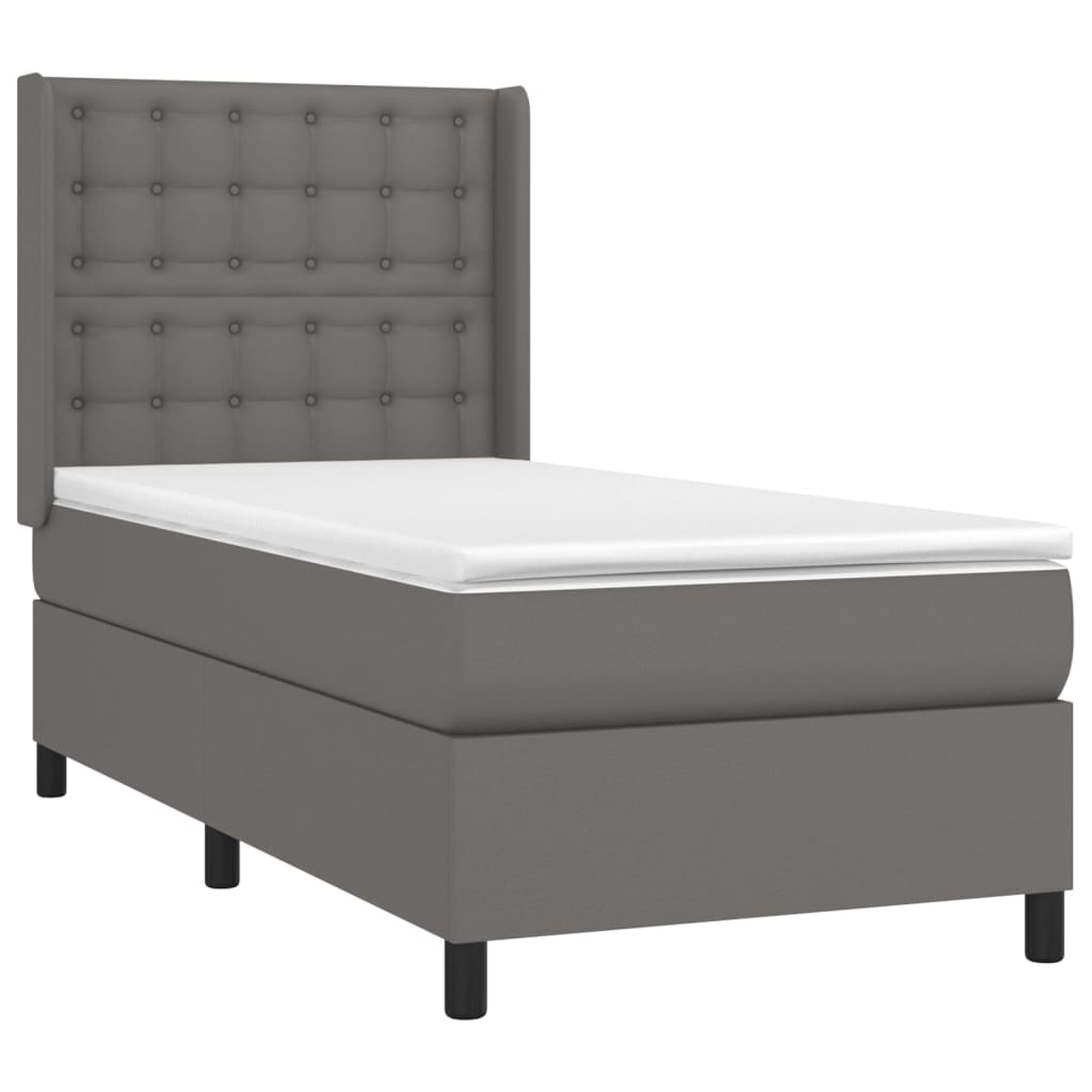 vidaXL Ramsäng med madrass grå 90x200 cm konstläder