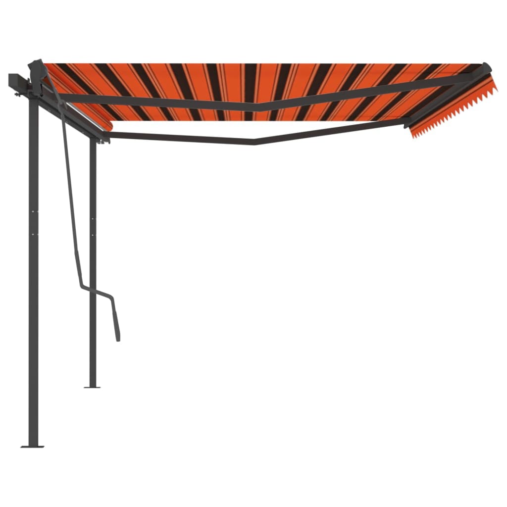 vidaXL Markis med stolpar manuellt infällbar 5x3 m orange och brun