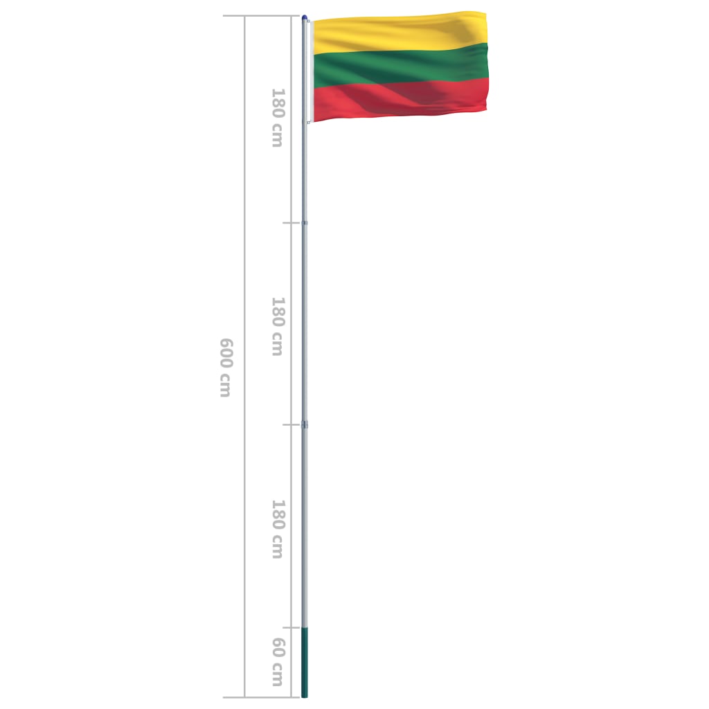 vidaXL Litauens flagga och flaggstång i aluminium 6 m