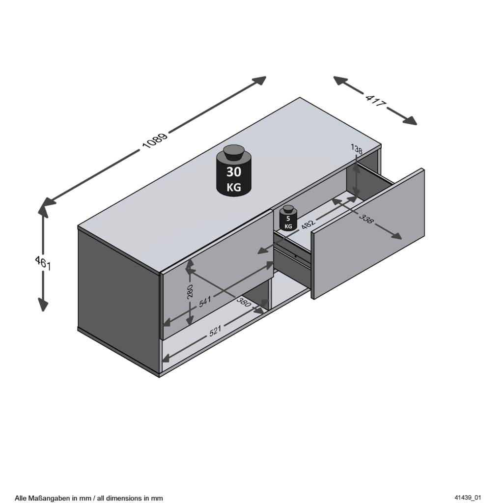 FMD Förvaringsbänk med 2 lådor 108,9x41,7x46,1 cm vit och ek