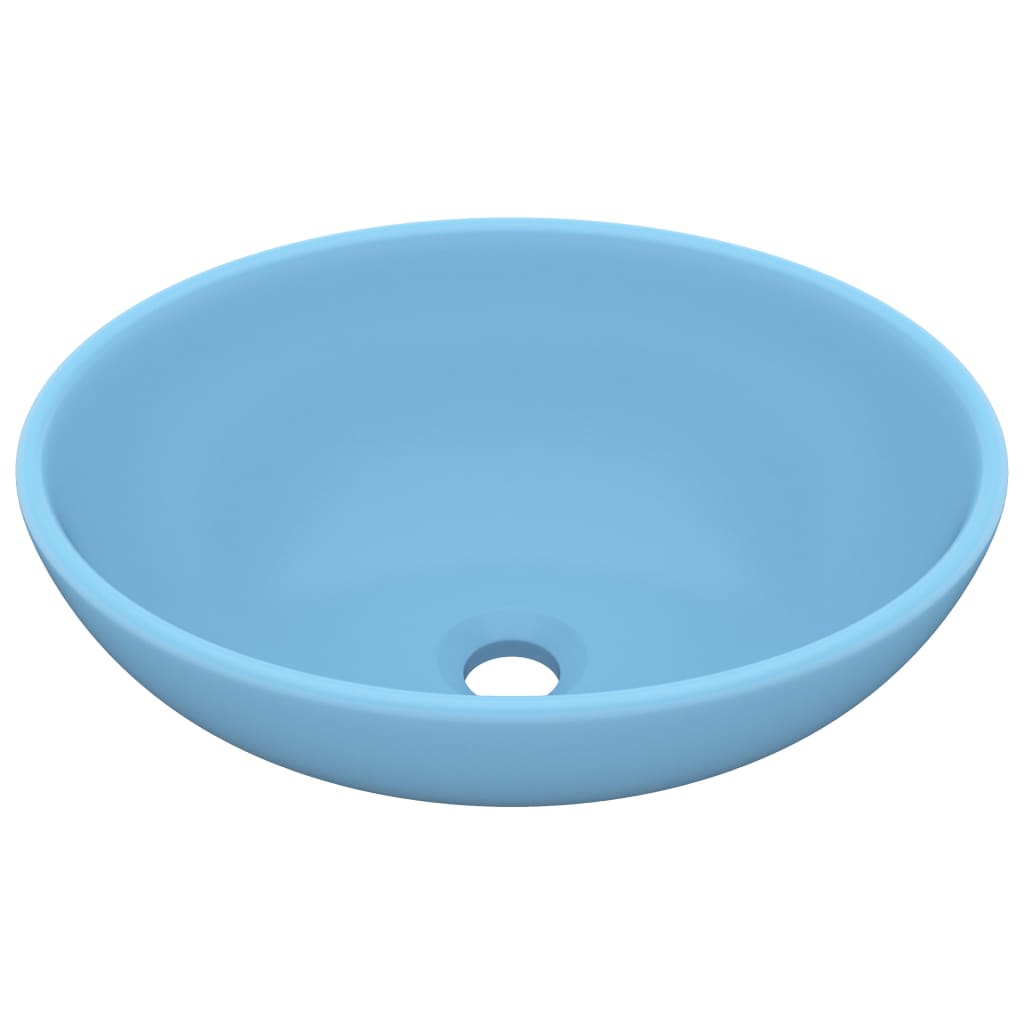 vidaXL Lyxigt ovalt handfat matt ljusblå 40x33 cm keramik