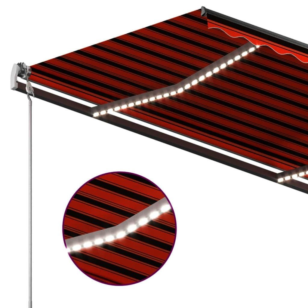 vidaXL Automatisk markis med vindsensor & LED 3x2,5 m orange/brun