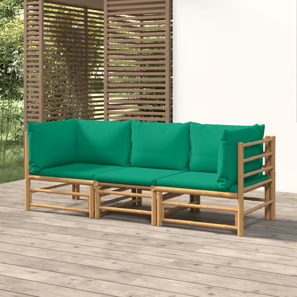 vidaXL Loungegrupp för trädgården 3 delar gröna dynor bambu
