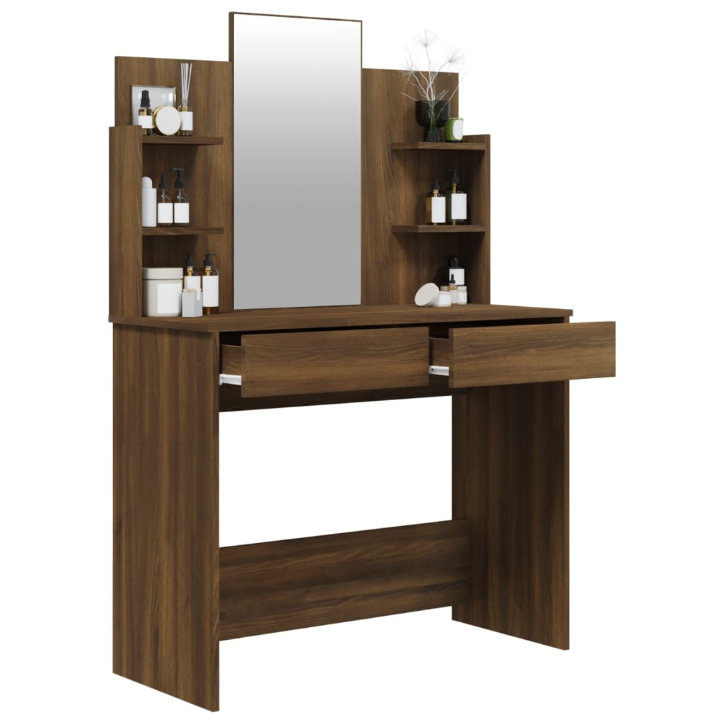 vidaXL Sminkbord med spegel brun ek 96x40x142 cm