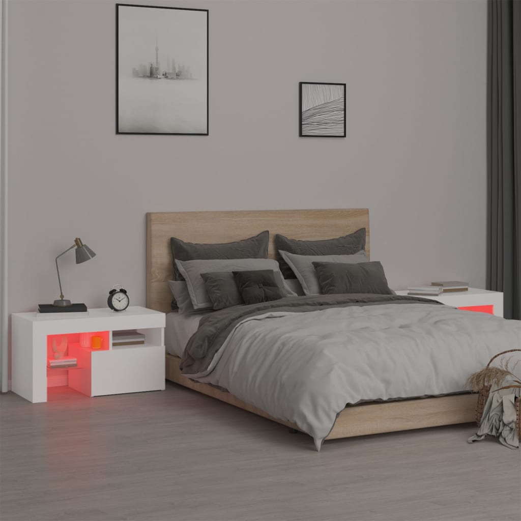 vidaXL Sängbord med LED 2 st vit 70x36,5x40 cm