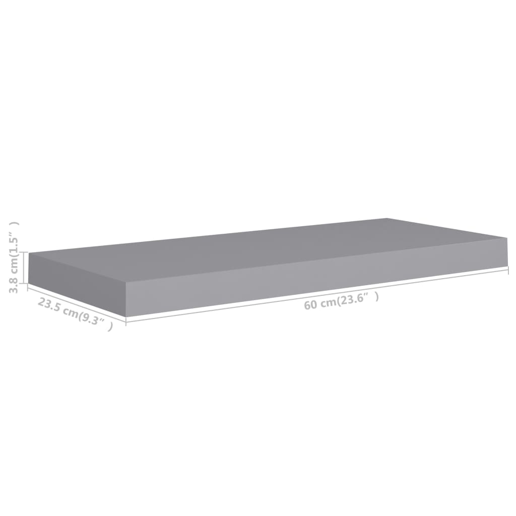 vidaXL Svävande vägghyllor 2 st grå 60x23,5x3,8 cm MDF