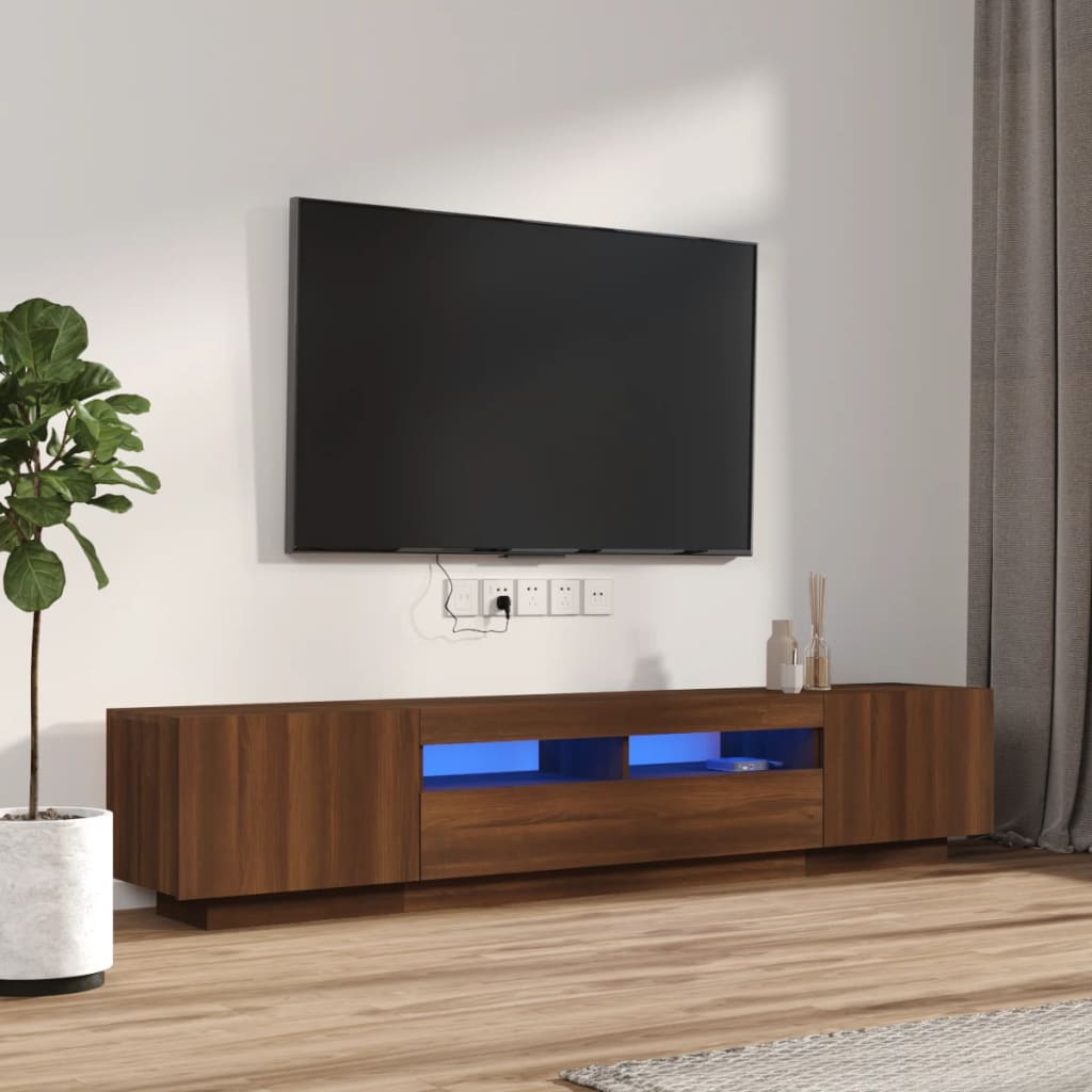 vidaXL Tv-bänk 2 delar med LED brun ek konstruerat trä