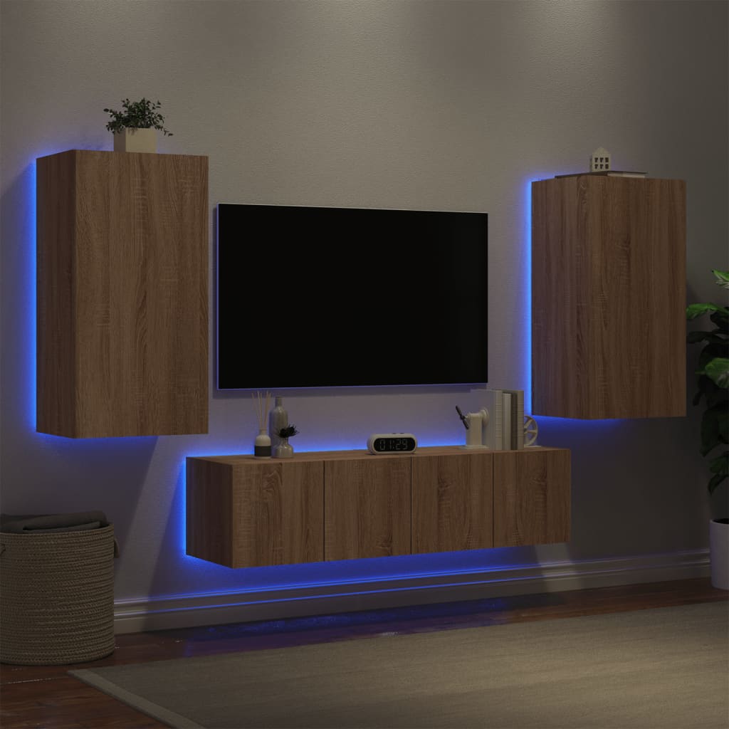 vidaXL Tv-bänk 4 delar LED sonoma-ek konstruerat trä