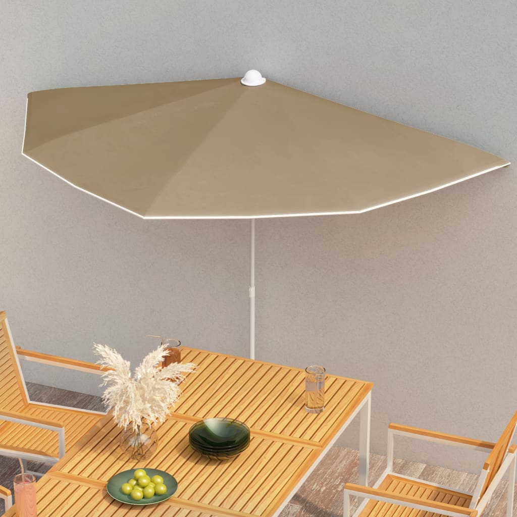 vidaXL Halvrunt parasoll med stång 180x90 cm taupe
