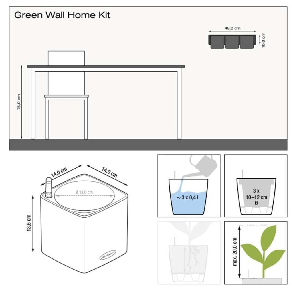LECHUZA Blomkrukor 3 st Green Wall Home Kit vit