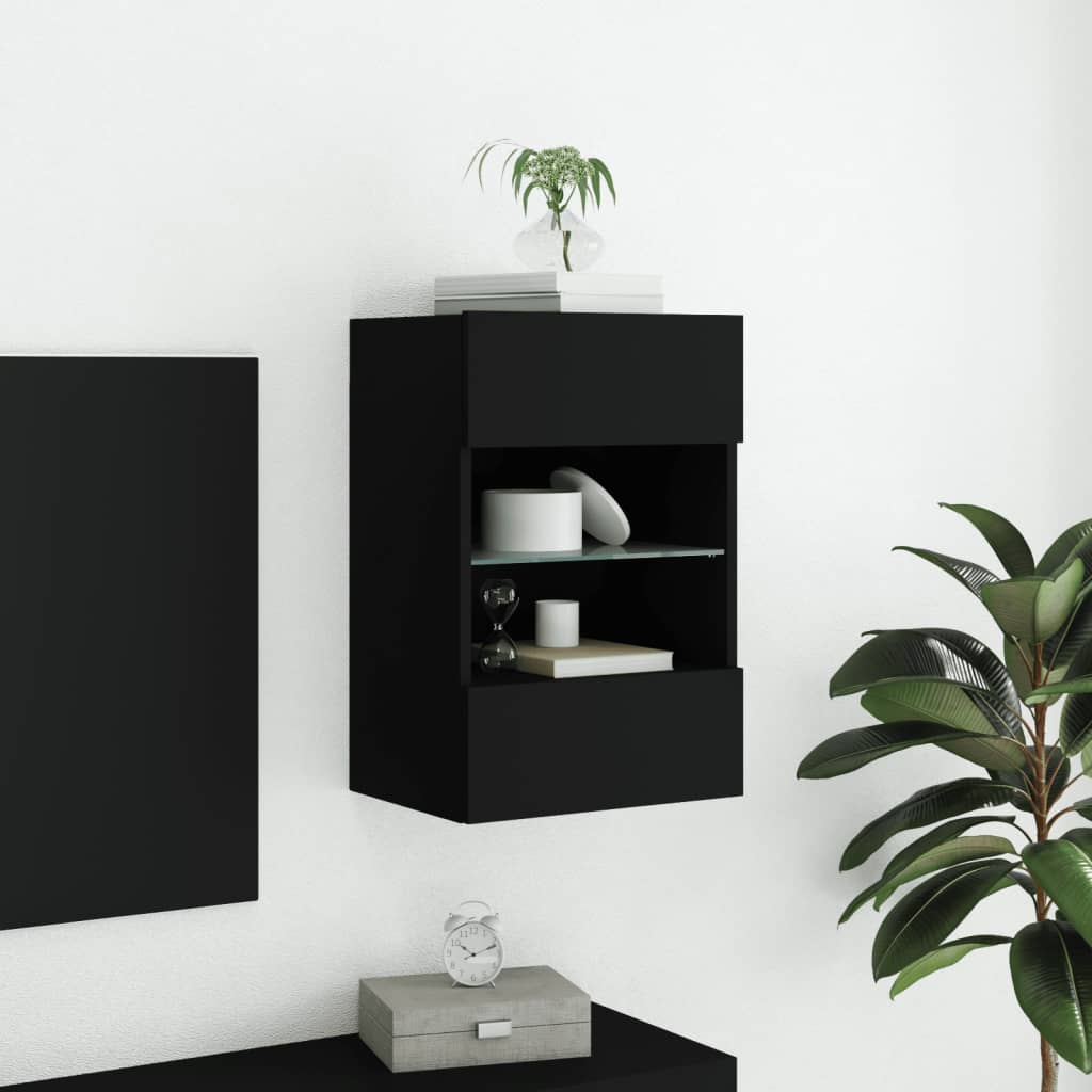 vidaXL Väggmonterad tv-bänk LED svart 40x30x60,5 cm