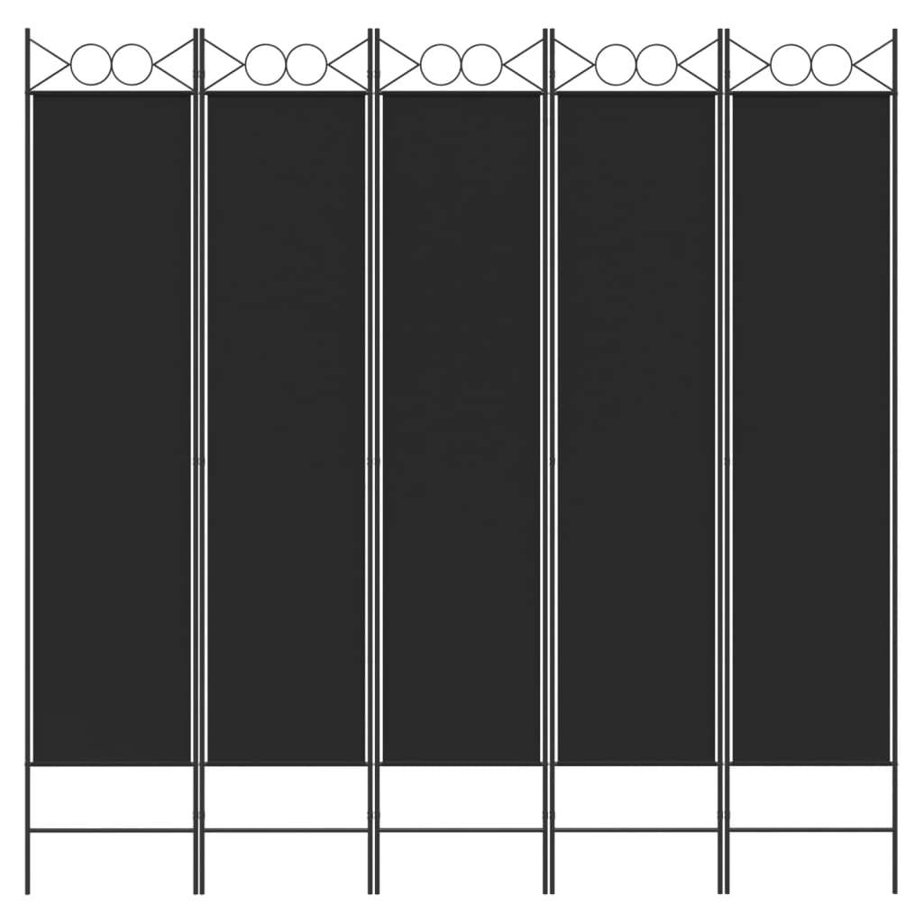 vidaXL Rumsavdelare 5 paneler svart 200x200 cm tyg