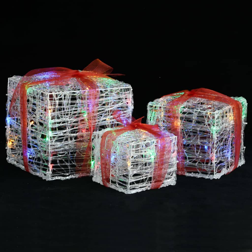 vidaXL Juldekoration julklappar akryl 3 st flerfärgad