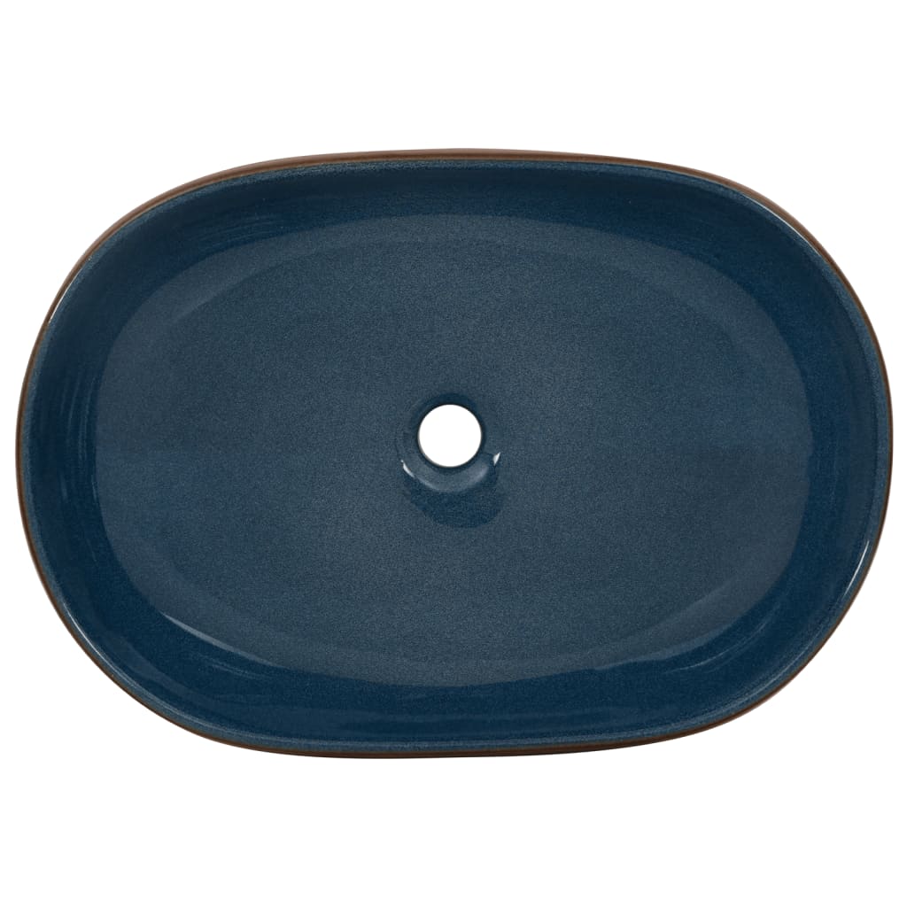 vidaXL Handfat brun och blå oval 59x40x14 cm keramik