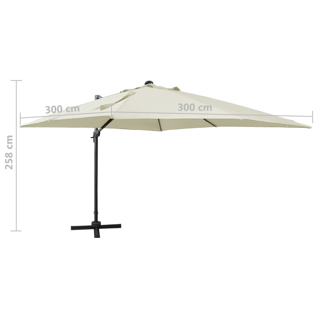 vidaXL Frihängande parasoll med stång och LED sand 300 cm