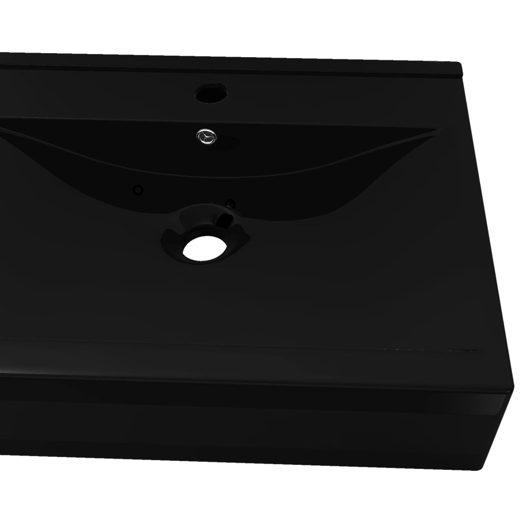 Lyxigt keramisk fyrkantig handfat med kranhål svart 60 x 46 cm