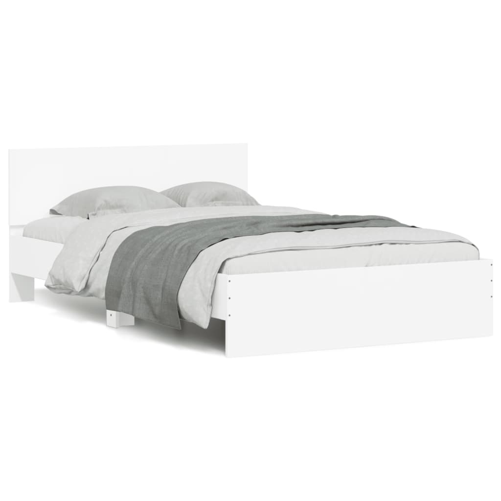vidaXL Sängram med huvudgavel och LED vit 135x190 cm