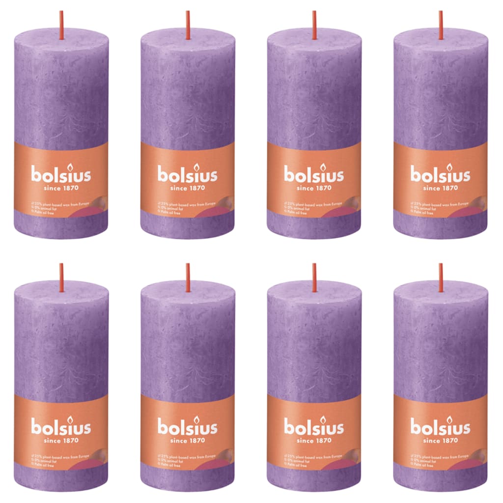 Bolsius Rustika blockljus 8-pack 100x50 mm livlig violett