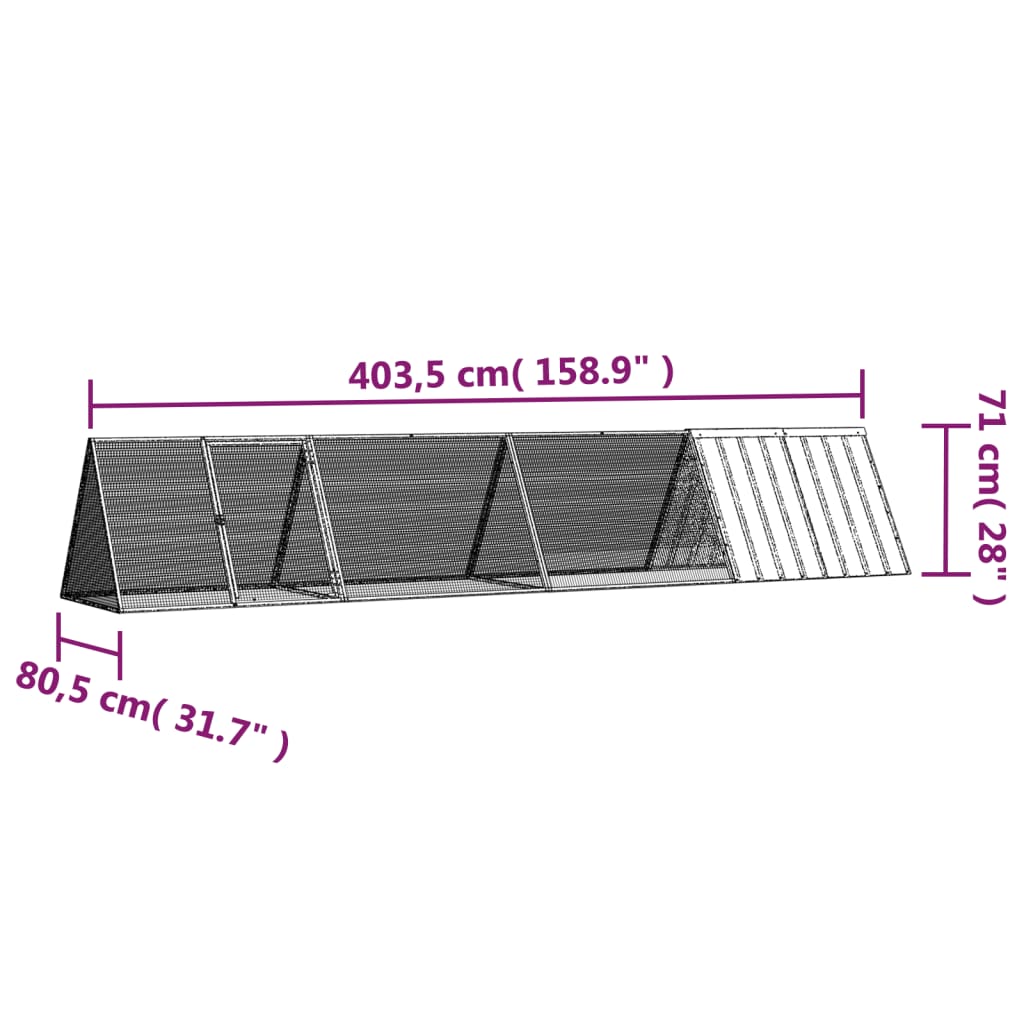 vidaXL Kaninbur antracit 403,5x80,5x71 cm galvaniserat stål