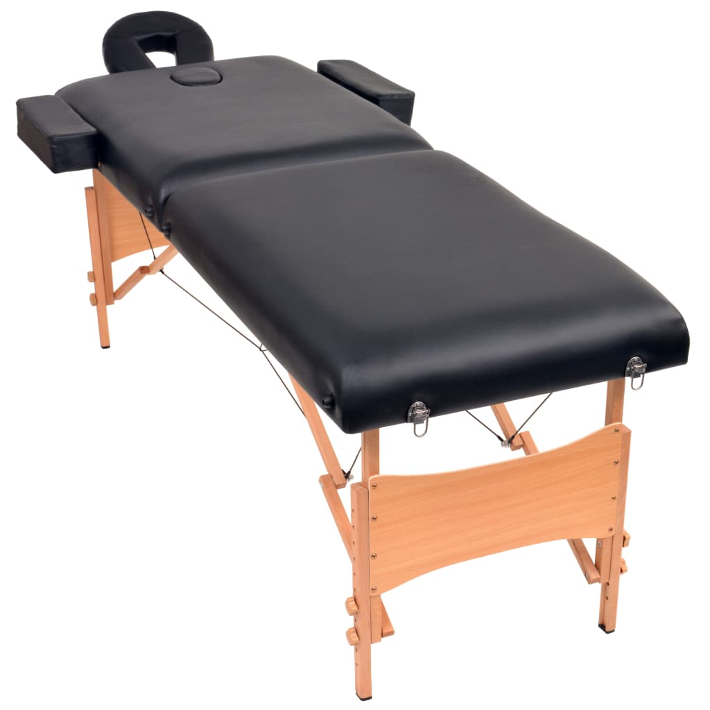 vidaXL Hopfällbar massagebänk 2 sektioner och pall 10 cm tjock svart