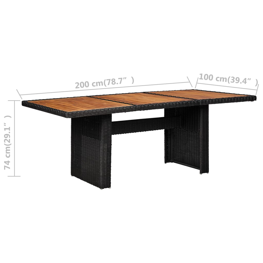 vidaXL Trädgårdsbord svart 200x100x74 cm konstrotting