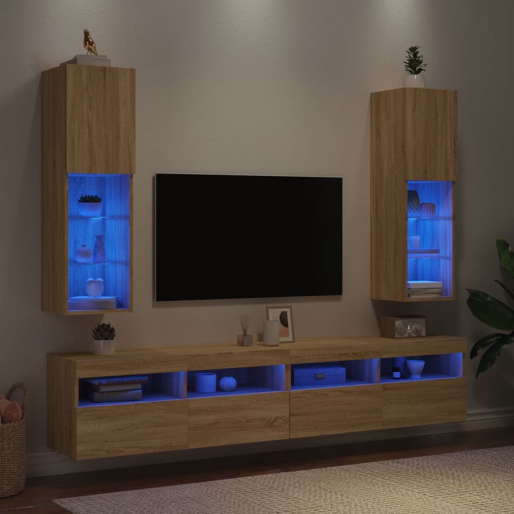vidaXL Tv-bänk med LED-belysning 2 st sonoma-ek 30,5x30x102 cm