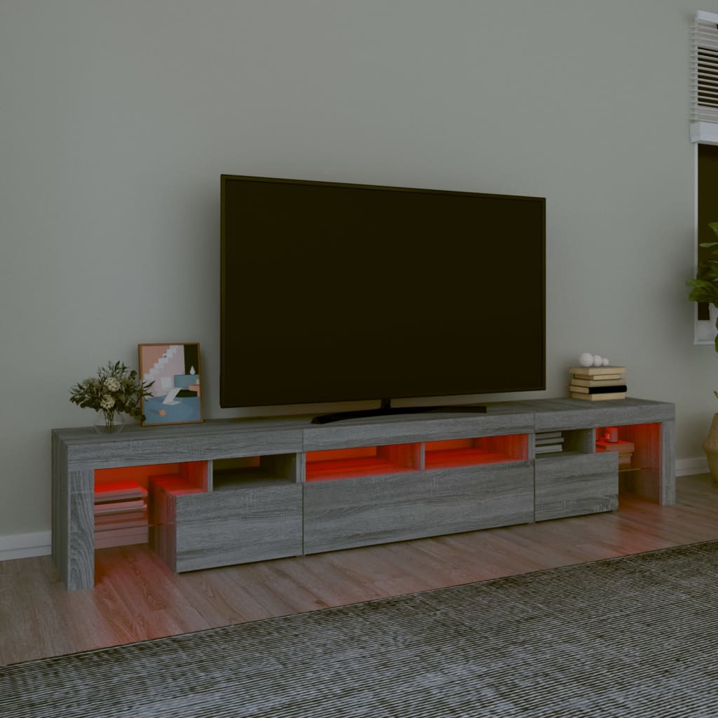vidaXL TV-bänk med LED-belysning grå sonoma 230x36,5x40 cm
