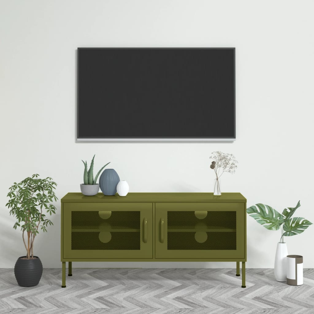 vidaXL Tv-bänk olivgrön 105x35x50 cm stål