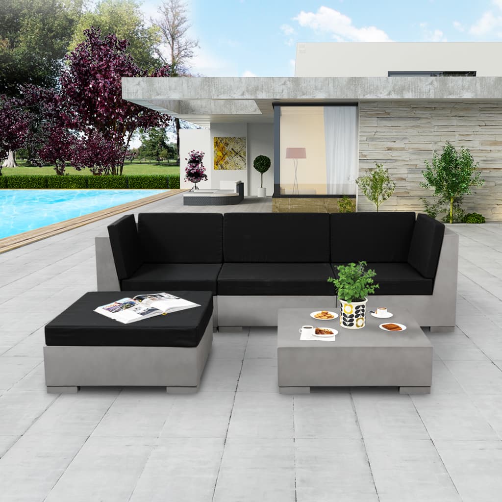 vidaXL Loungegrupp för trädgården med dynor 5 delar betong grå