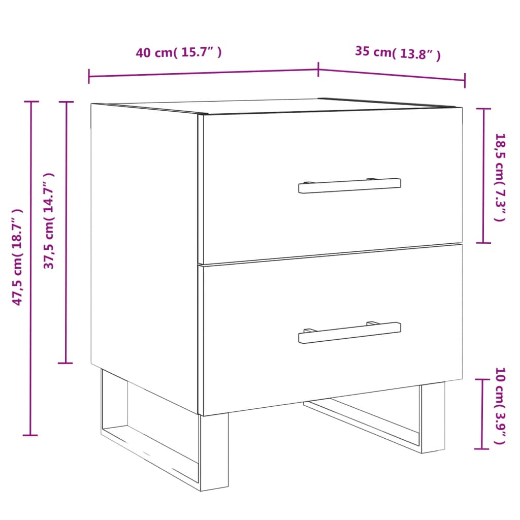vidaXL Sängbord 2 st vit 40x35x47,5 cm konstruerat trä
