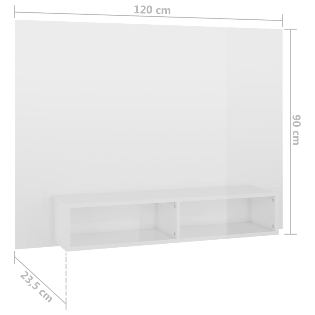vidaXL Väggmonterat tv-skåp vit högglans 120x23,5x90 cm spånskiva