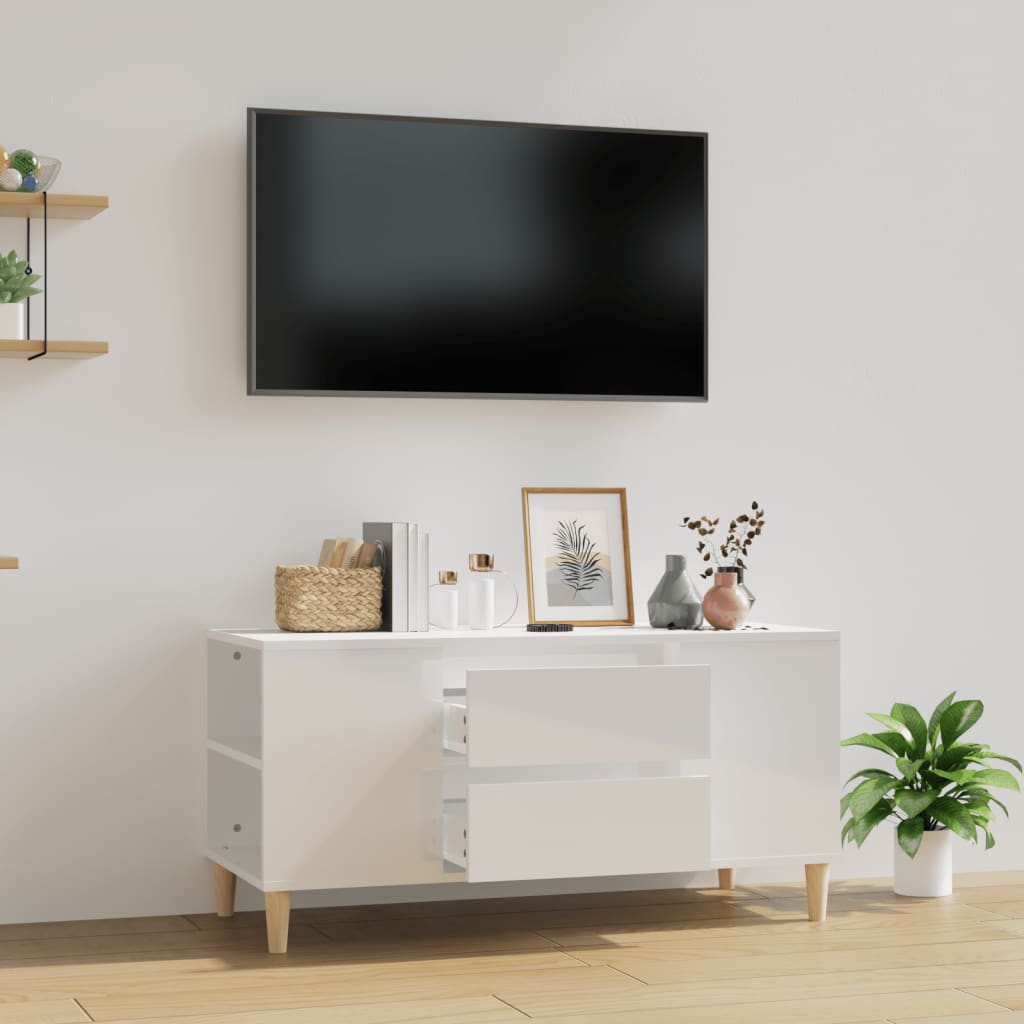 vidaXL Tv-bänk vit högglans 102x44,5x50 cm konstruerat trä