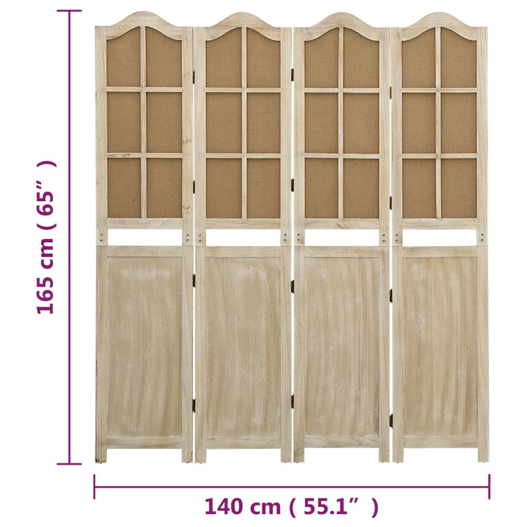 vidaXL Rumsavdelare 4 paneler brun 140x165 cm tyg