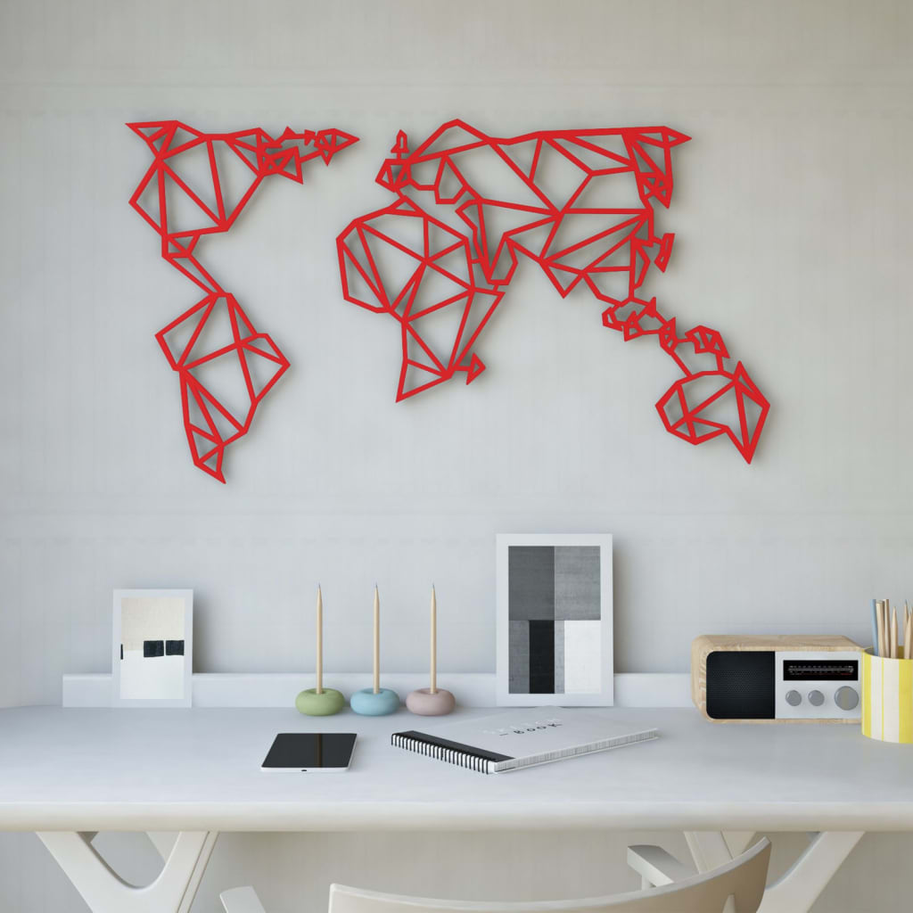 Homemania Väggdekoration World 100x58 cm röd stål