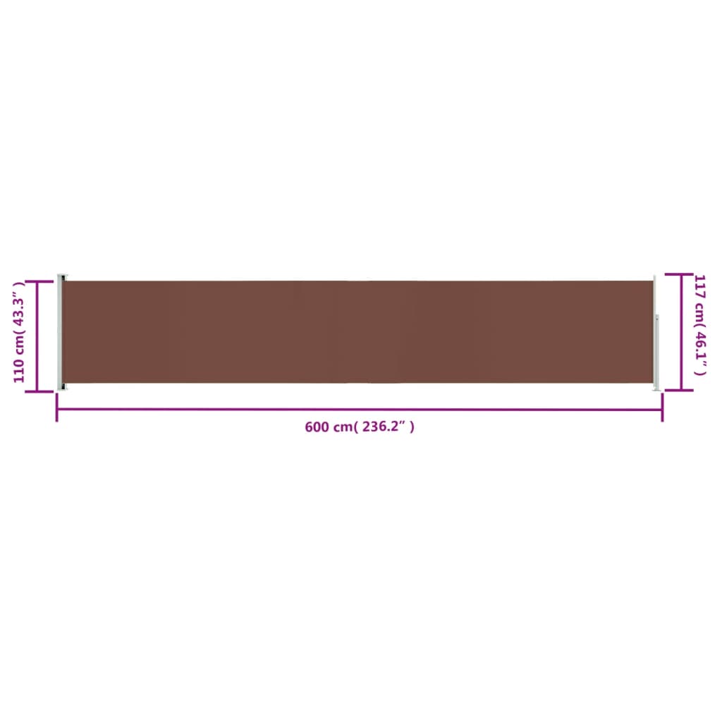 vidaXL Infällbar sidomarkis 117x600 cm brun