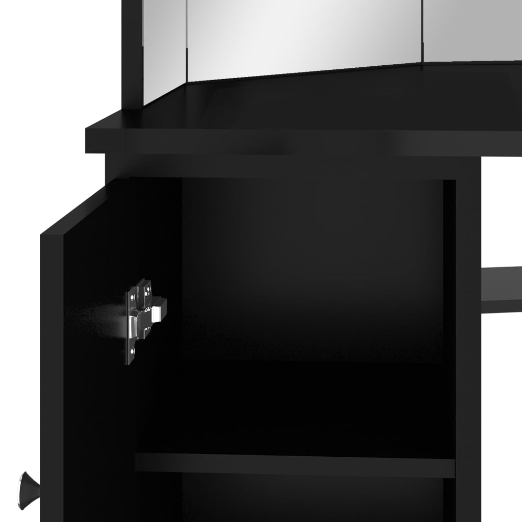 vidaXL Sminkbord för hörn med LED svart 111x54x141,5 cm