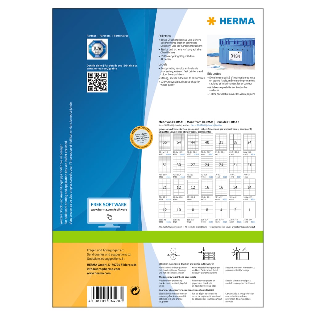 HERMA Permanenta etiketter PREMIUM A4 210x297 mm 100 ark