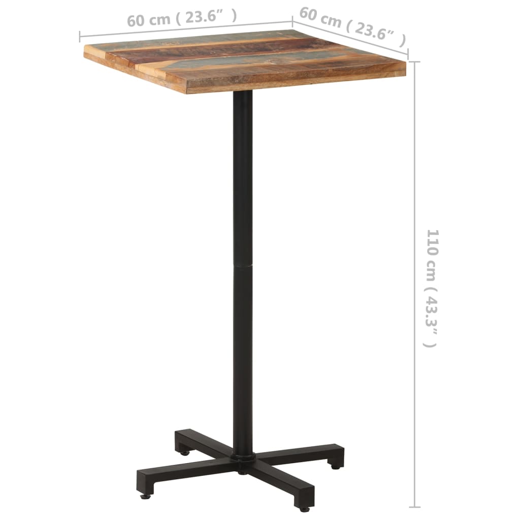 vidaXL Cafébord fyrkantigt 60x60x110 cm massivt återvunnet trä
