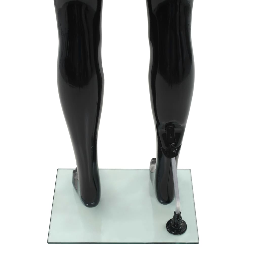 vidaXL Skyltdocka man helkropps med bas i glas glansig svart 185 cm