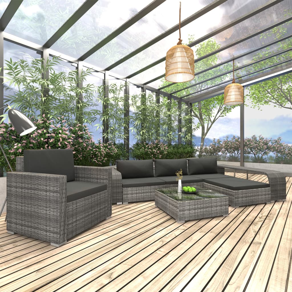 vidaXL Loungegrupp för trädgården med dynor 8 delar konstrotting grå