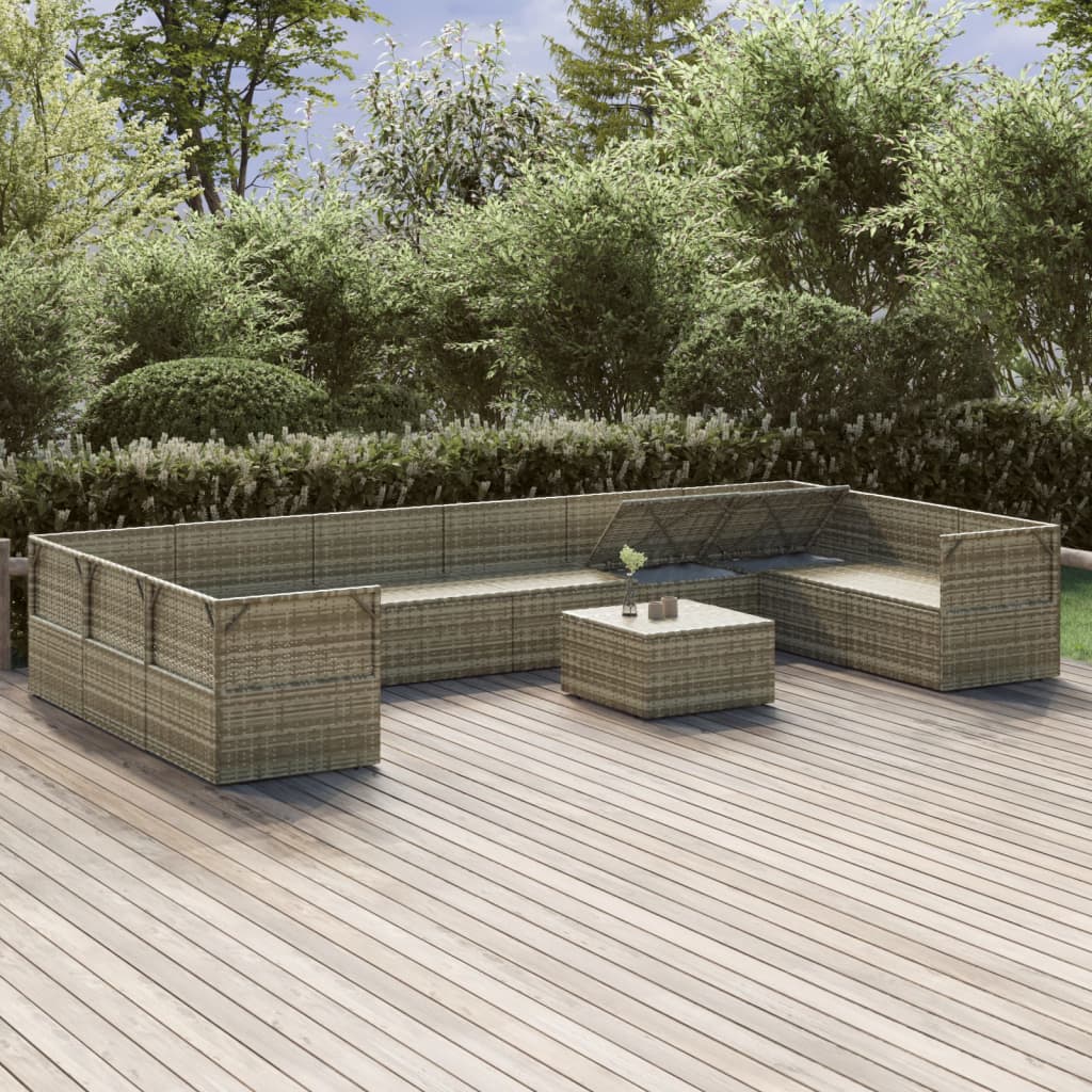 vidaXL Loungegrupp för trädgården med dynor 11 delar grå konstrotting
