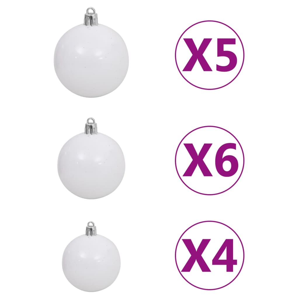 vidaXL Smal plastgran med LED och julgranskulor vit 180 cm