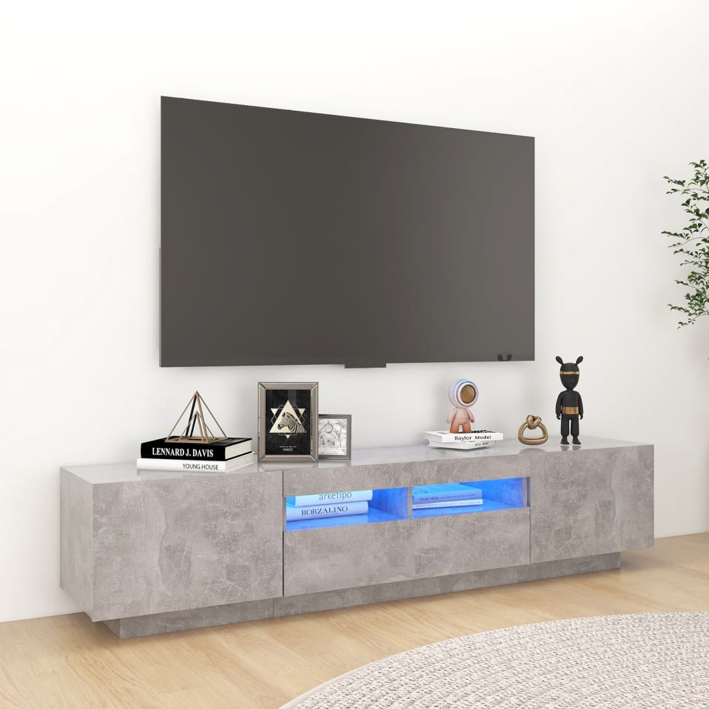 vidaXL TV-bänk med LED-belysning betonggrå 180x35x40 cm