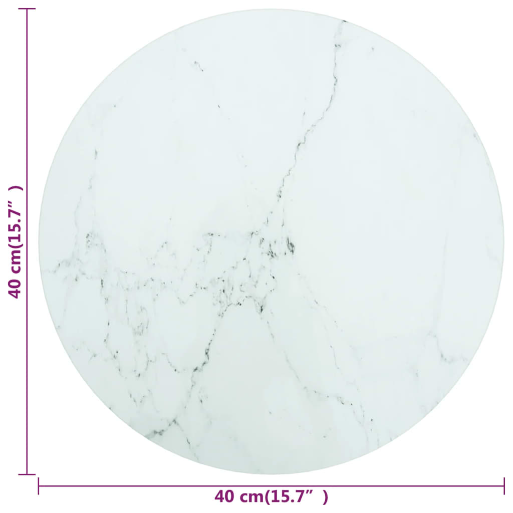 vidaXL Bordsskiva vit Ø40x0,8 cm härdat glas med marmortextur