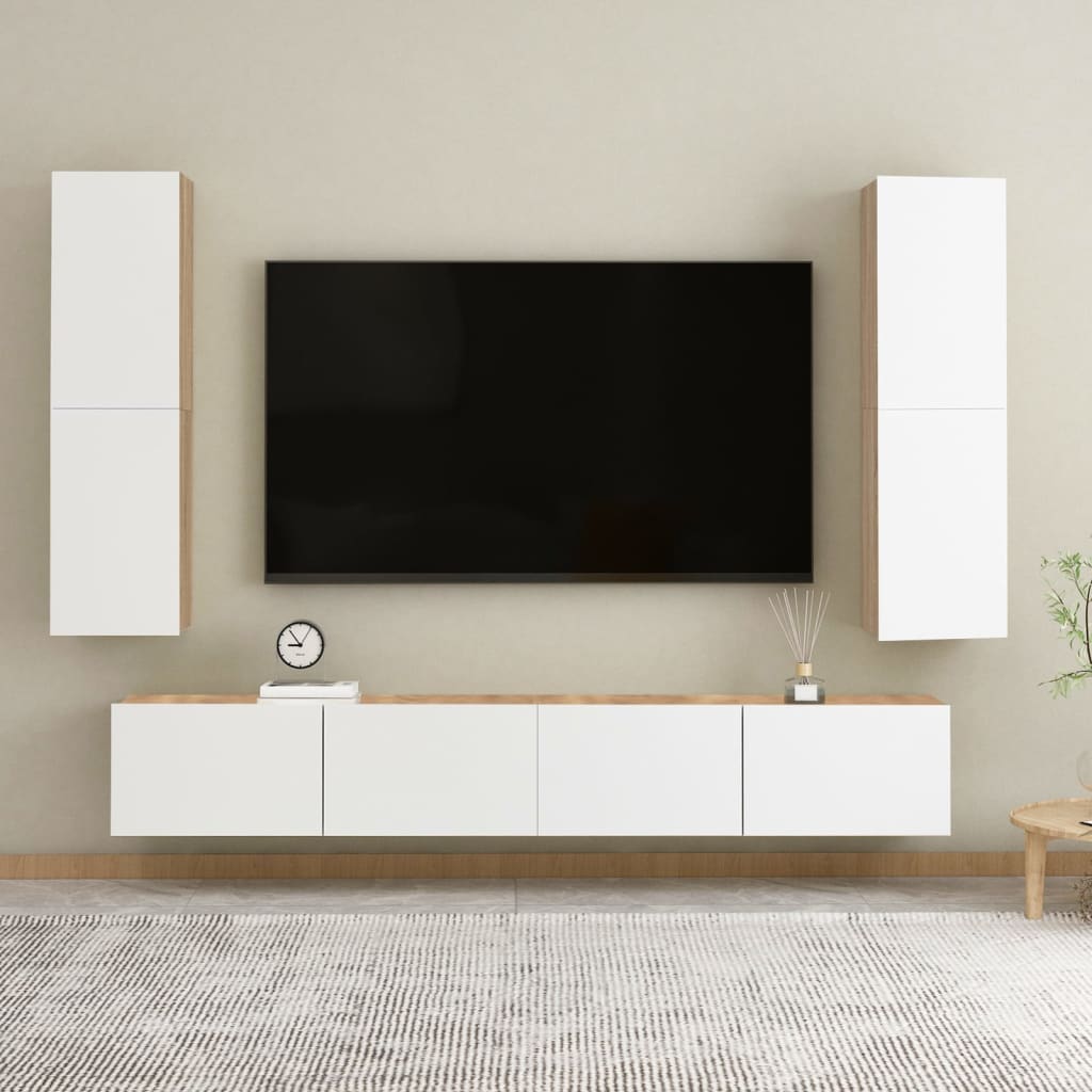 vidaXL TV-skåp vit och sonoma-ek 30,5x30x110 cm konstruerat trä