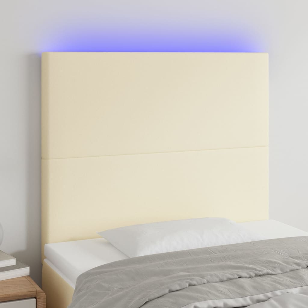 vidaXL Sänggavel LED gräddvit 90x5x118/128 cm konstläder