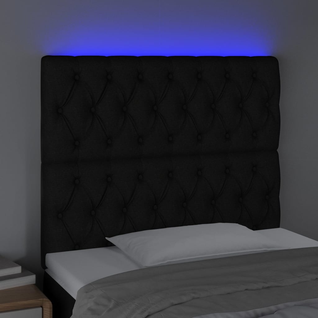 vidaXL Sänggavel LED svart 90x7x118/128 cm tyg